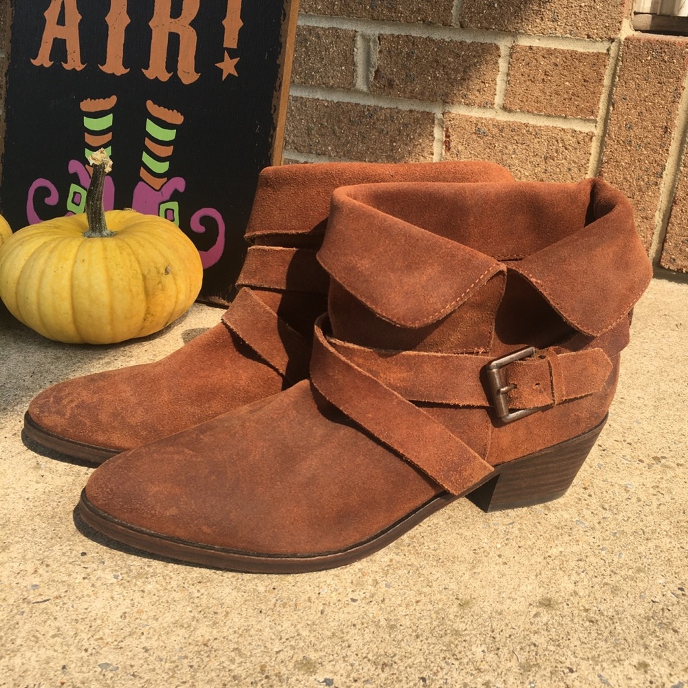 Joie Waxed Leather Cuffed Buckle Strap Booties
